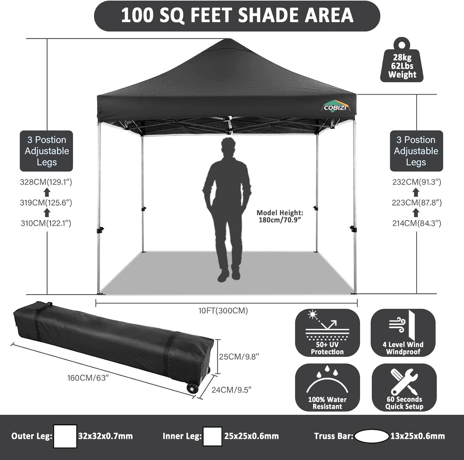 COBIZI 10x10 Pop up Canopy Tent 10x10 Canopy with 4 Sidewalls Waterproof Heavy Duty - $205