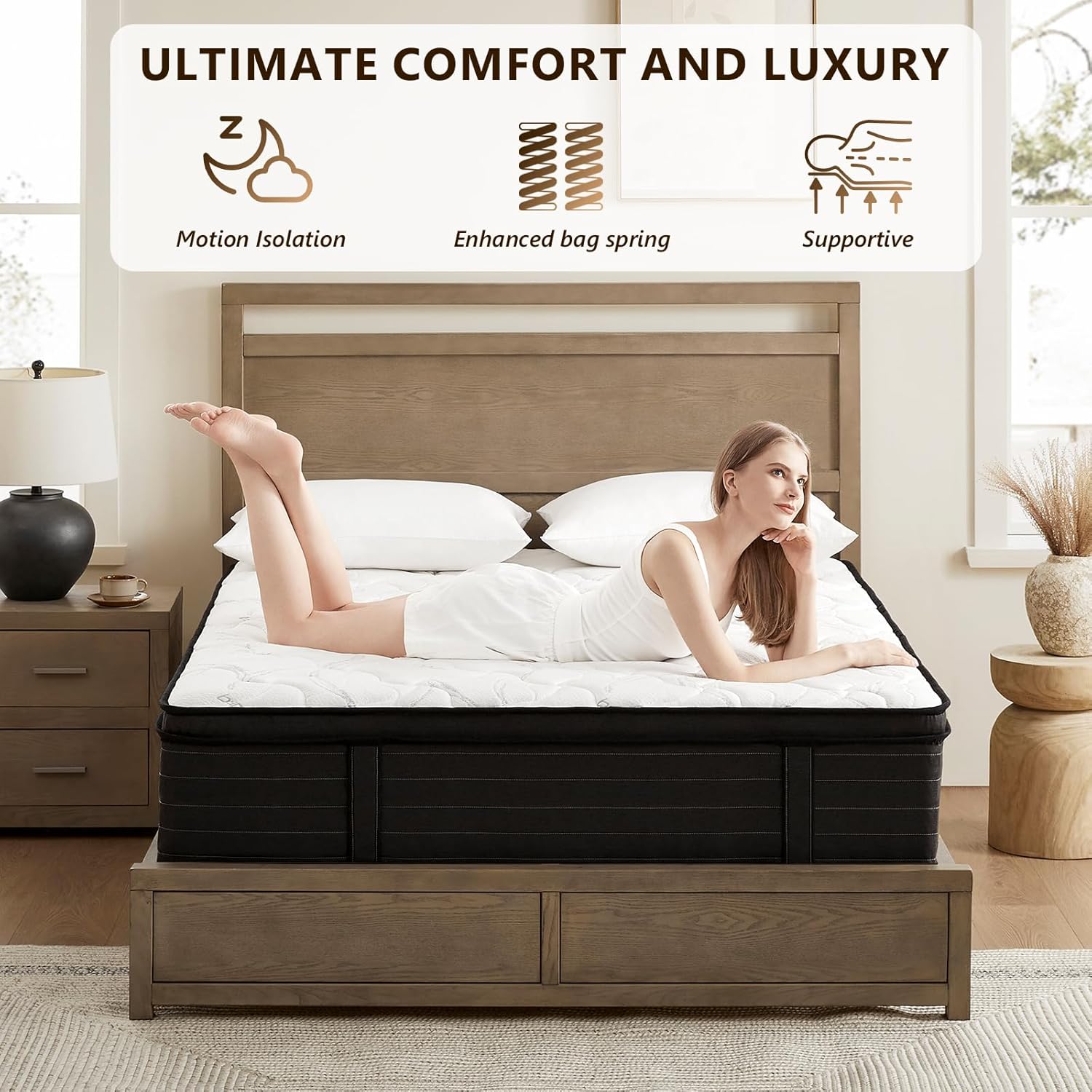 Queen Mattress 12 Inch Hybrid Mattress Queen in a Box with Bamboo Cover - $165