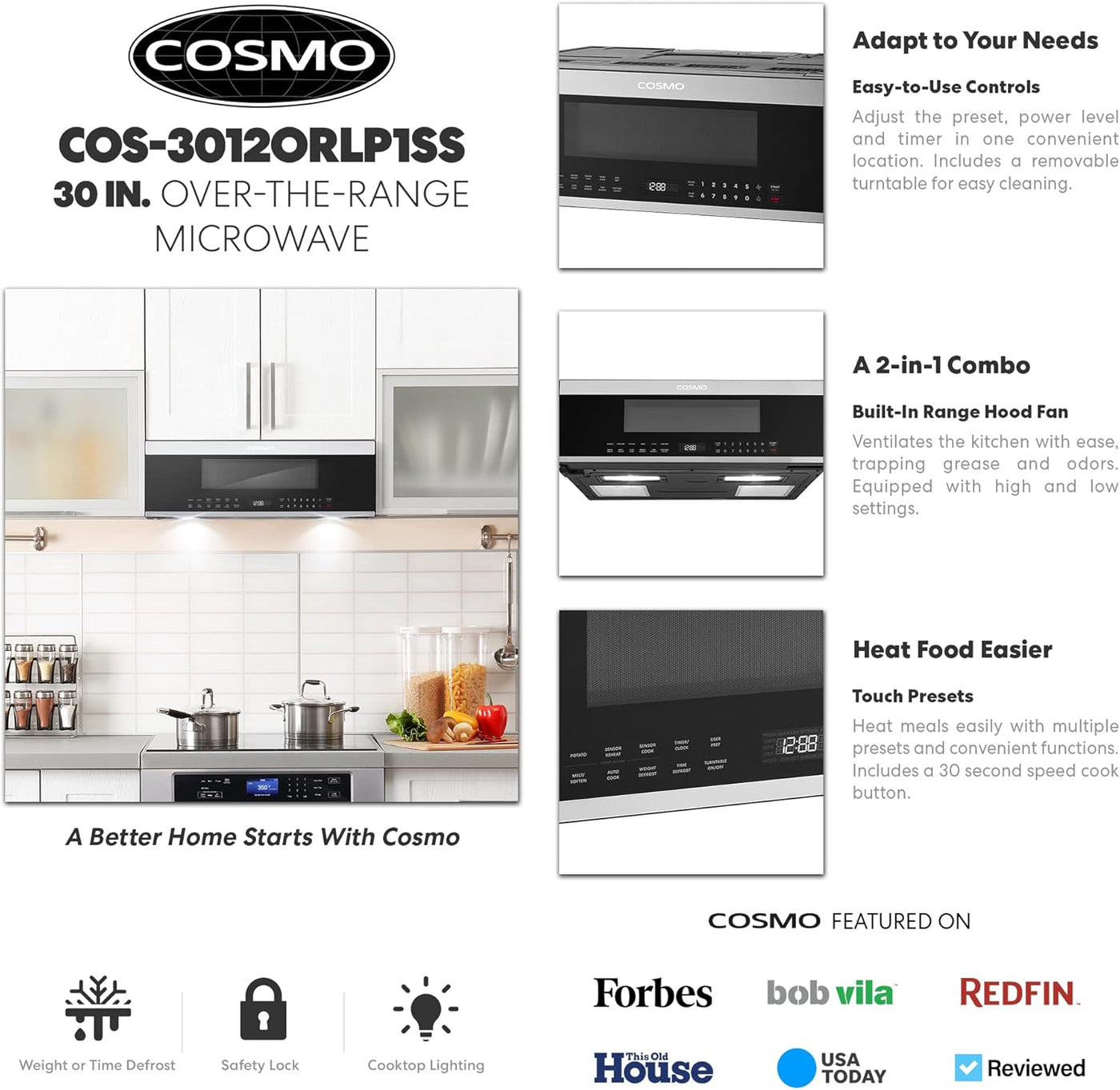 COSMO COS-3012ORLP1SS 30 in. Slim Over the Range Microwave with Automatic Presets - $260