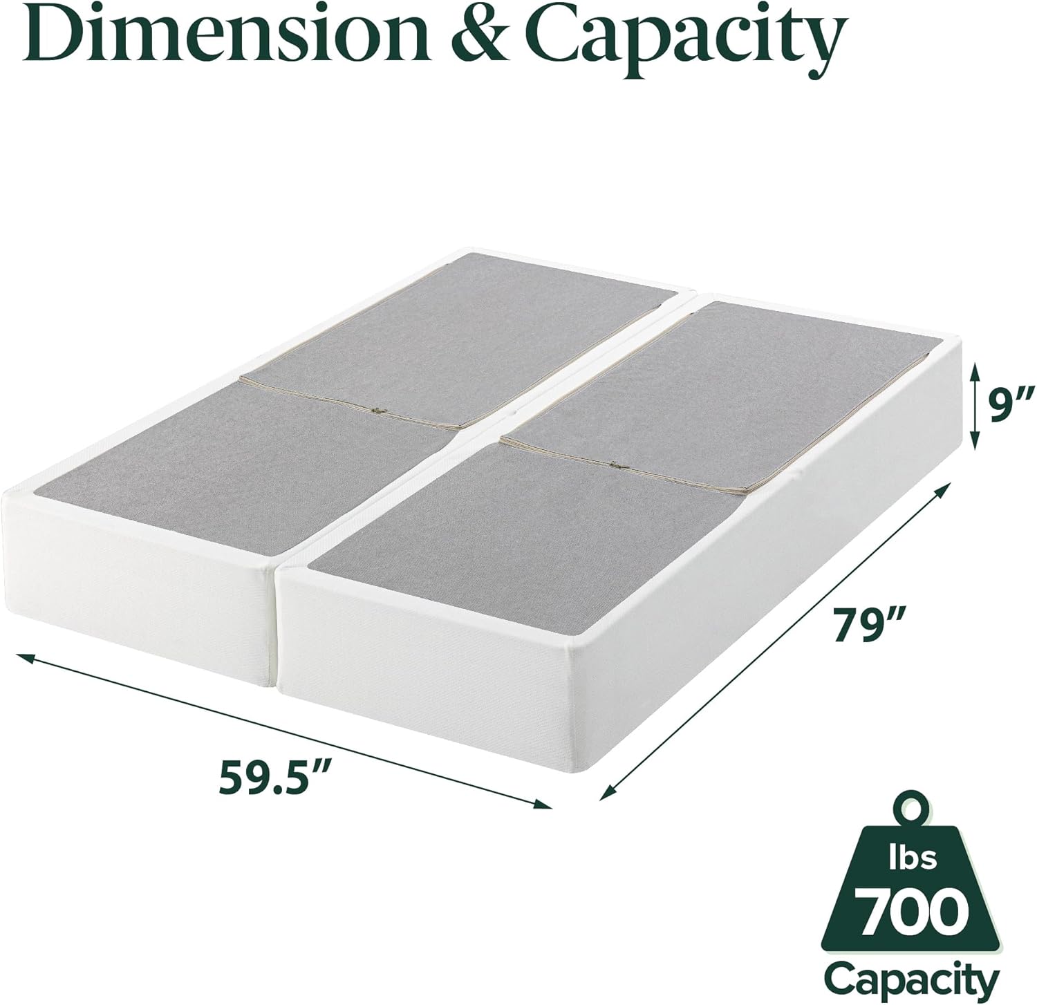 ZINUS No Assembly Metal Box Spring, 9 Inch White Mattress