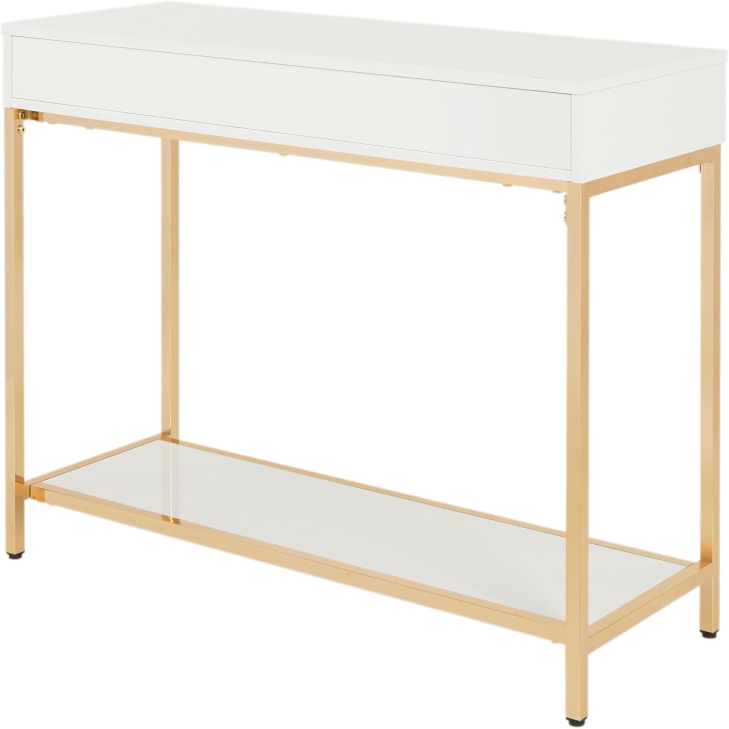 OSP Home Furnishings Alios Modern Foyer Table, White Gloss Finish, Gold Frame - $145