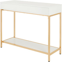 OSP Home Furnishings Alios Modern Foyer Table, White Gloss Finish, Gold Frame - $145