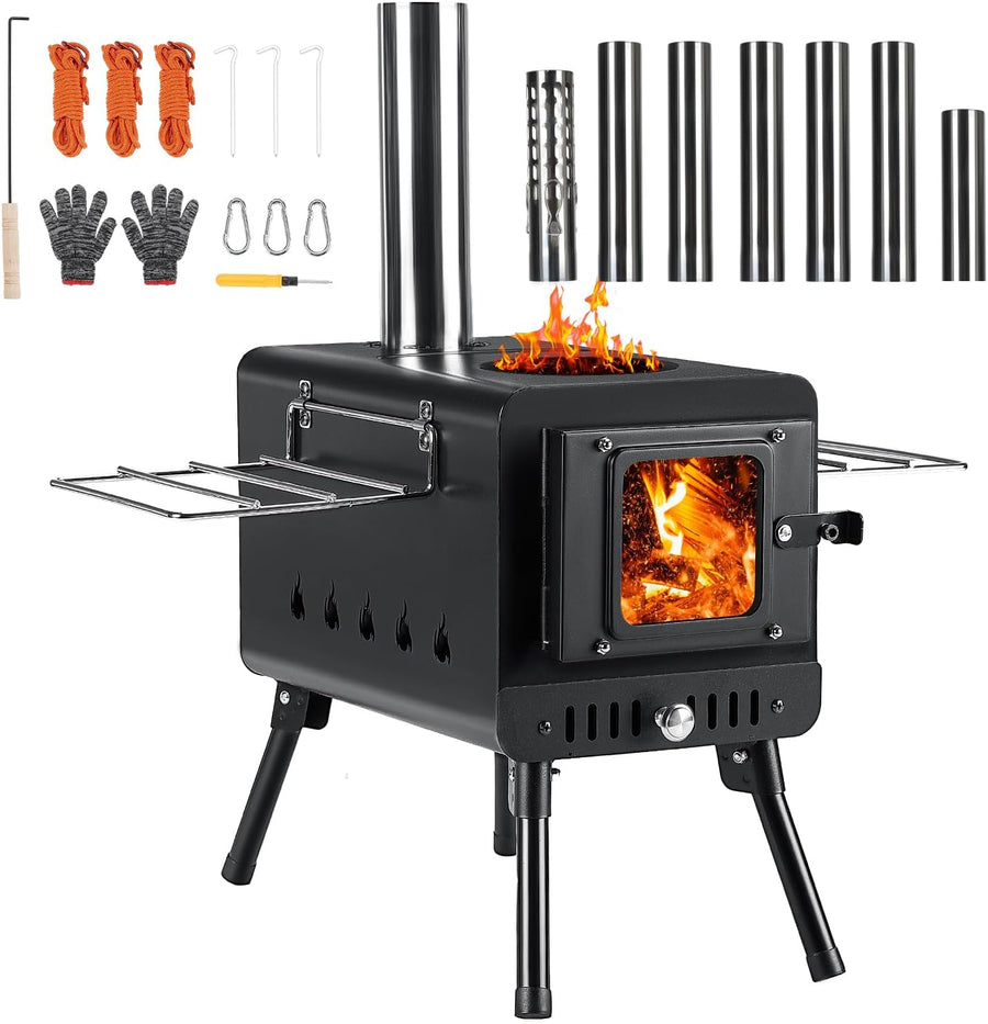 DEERFAMY Tent Stove, Burning Stove with 7 Section Chimney Pipes, Camping Stove - $85