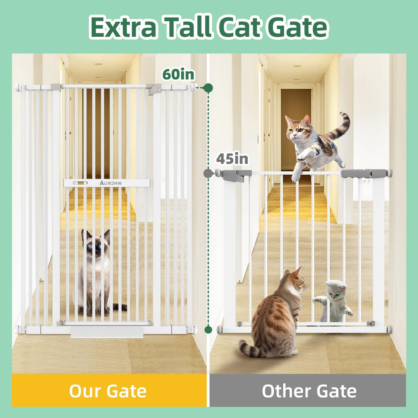 60" Extra Tall Cat Gate,30-40" Extension Wide Cat Gate for Doorways No Climb - $110