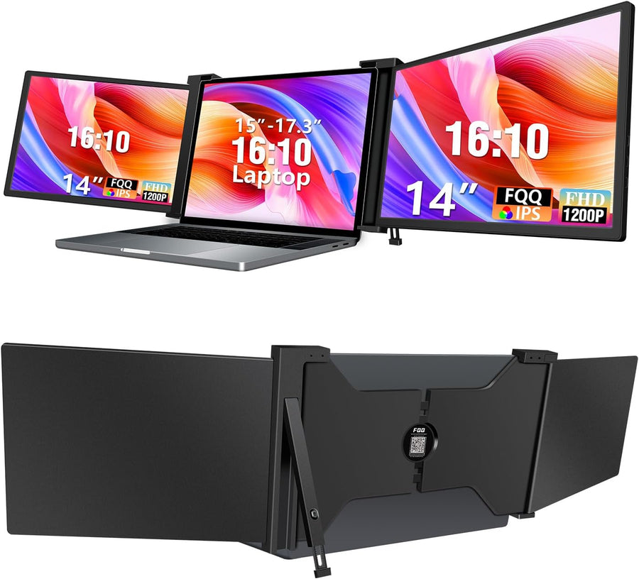 FQQ 14 inches Laptop Screen Extender, 1080P Triple Portable Monitor - $240