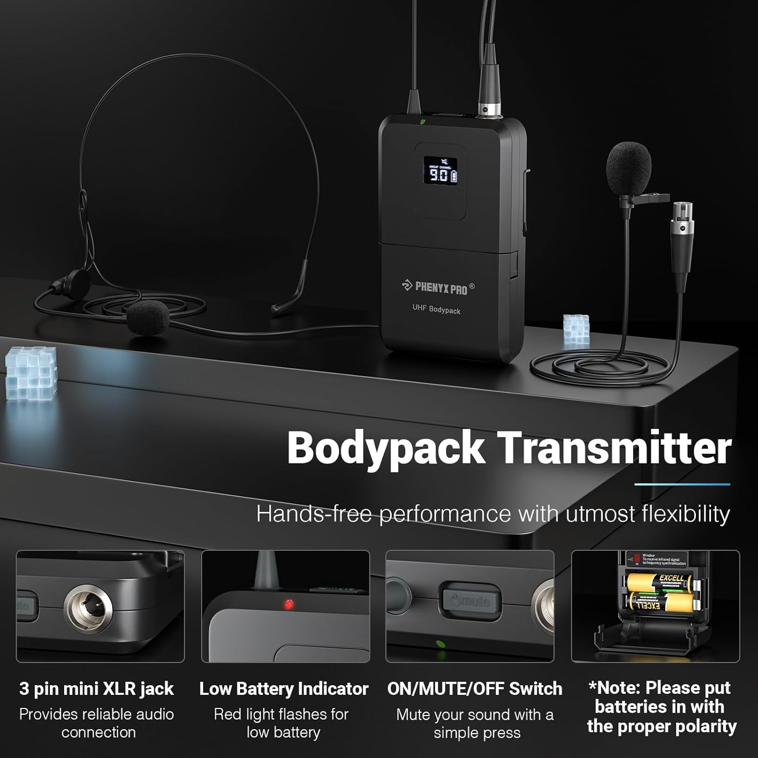 Phenyx Pro Wireless Microphone System, UHF 4Channel Wireless Mic Set w/ 4 Bodypacks - $190