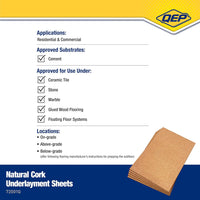 QEP 72001Q Natural Cork Underlayment Sheets - 2 x 3 x 12 mm Thick (25 sheets/pack) - $230