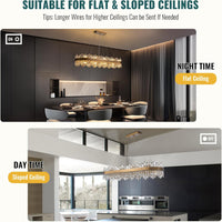 Siljoy Modern Crystal Chandeliers, Brushed Gold Rectangle Crystal Chandelier - $475