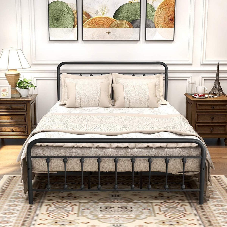 DUMEE Metal Queen Bed Frame with Headboard and Footboard, Textured Black - $110