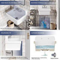 ELLAI Wall Mount Utility Sink Wall Mounted Sink White 24" x 19" x 16.5" - $220