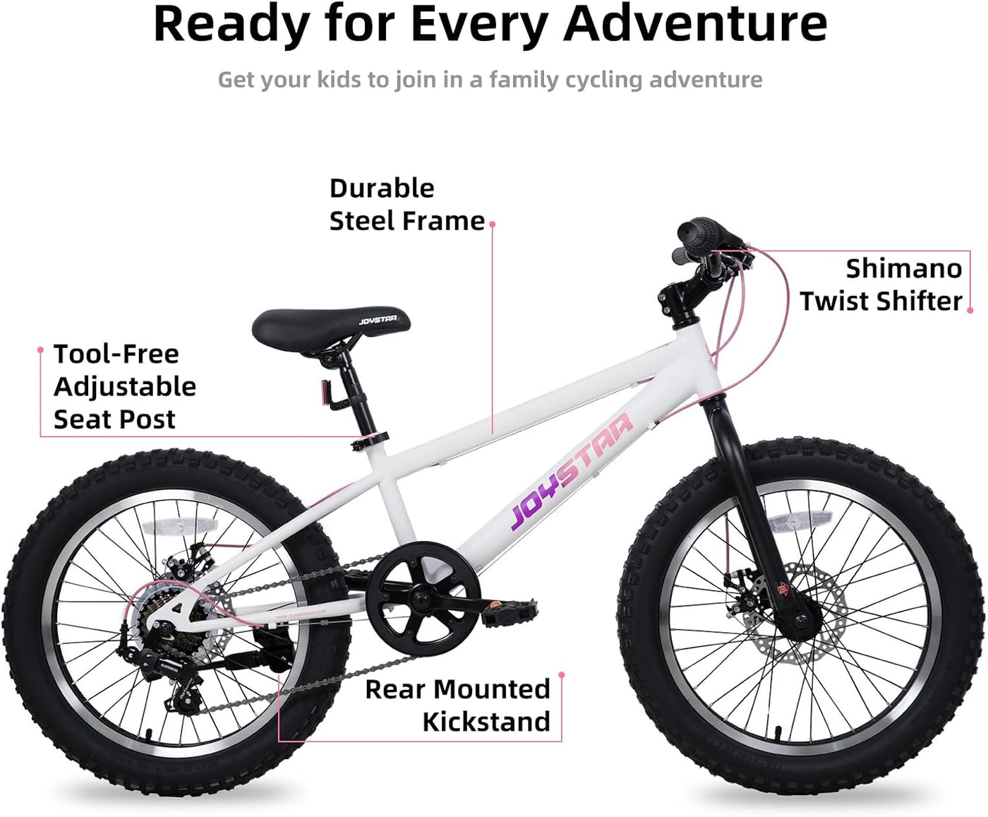 JOYSTAR 20 Inch Mountain Bike for Kids Ages 7-12 Year Old, 3-Inch Wide Knobby Tires - $150