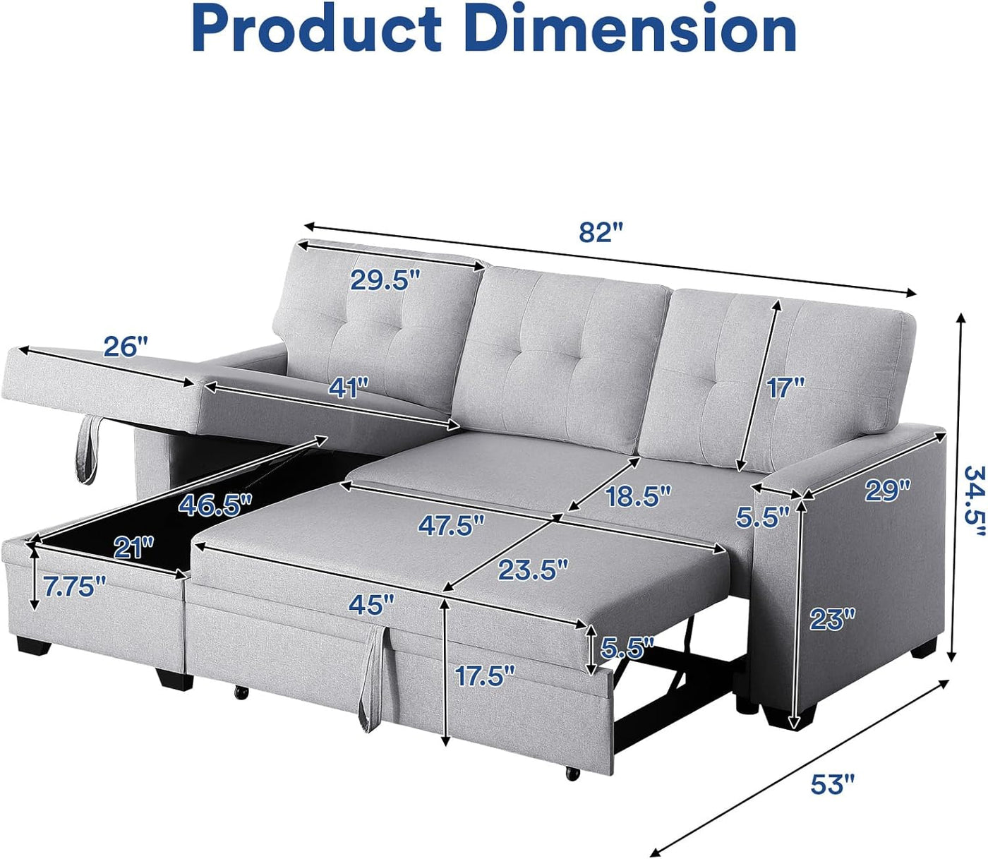 Rovibek 4-in-1 Convertible L Shaped Couch with Pull Out Bed and Storage - $230