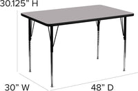 Flash Furniture Wren 30''W x 48''L Rectangular Grey Thermal Laminate Activity Table - $95