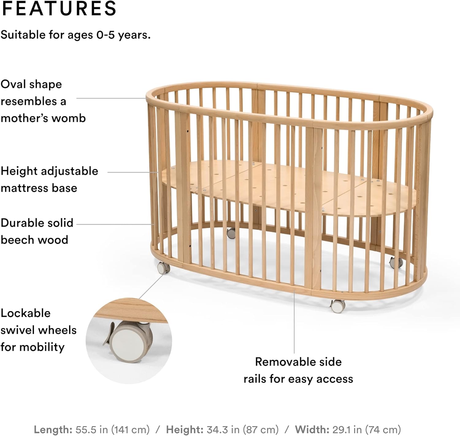 Stokke Sleepi Bed, Natural - Oval Crib Suitable for Ages 0-5 Years Old - $540