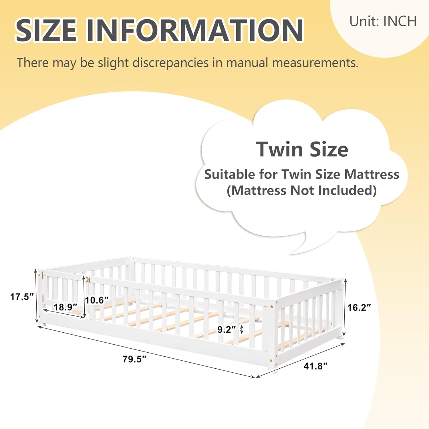 Dolonm Twin Size Montessori Bed, Toddler Floor Bed for Kids, White - $120