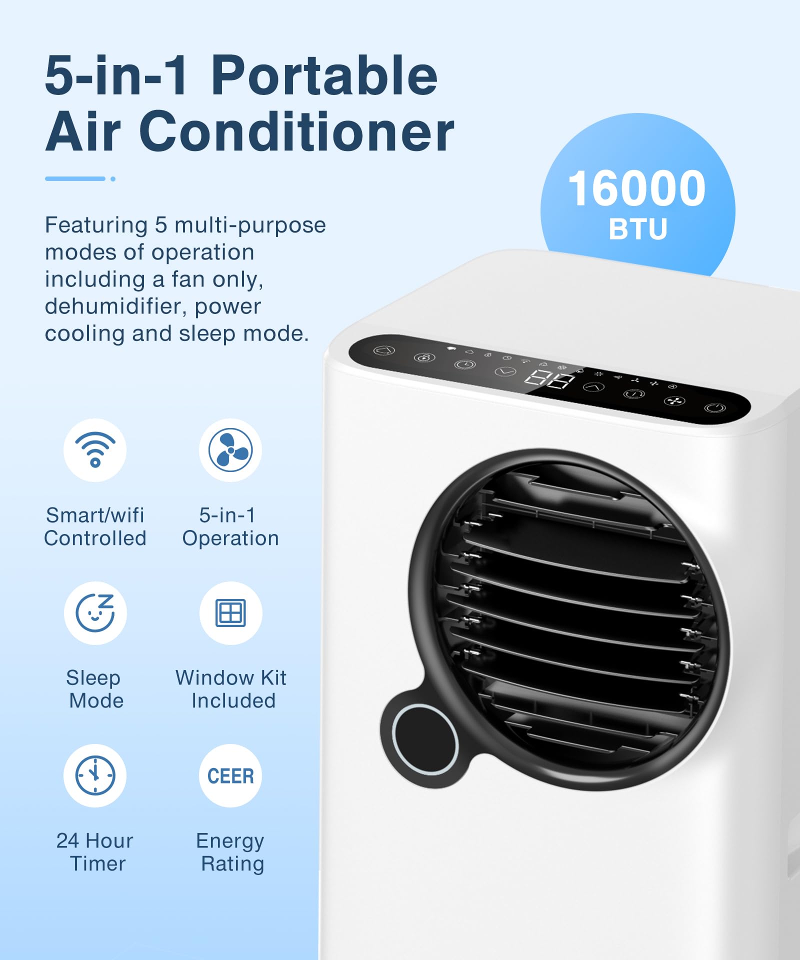 Portable Air Conditioner, 16,000 BTU with Dual Hose Dehumidifier &amp; Cooling Fan - $190