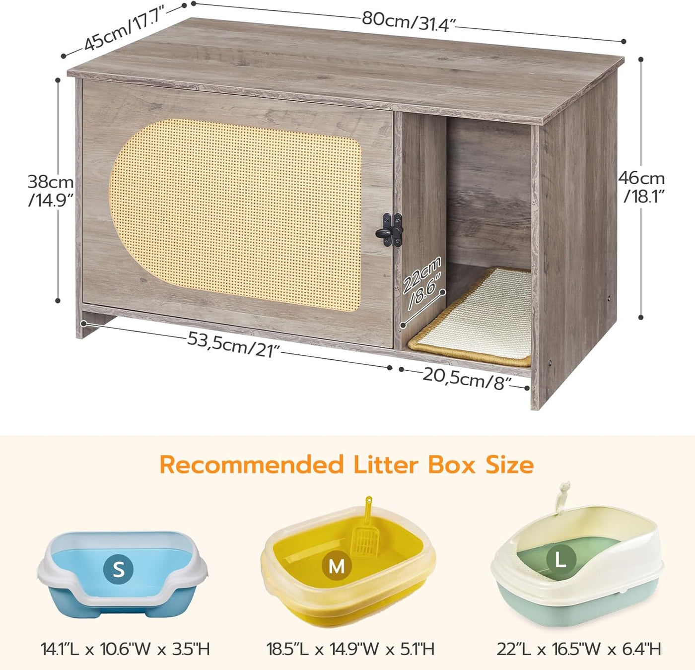 HOOBRO Cat Litter Box Enclosure with Rattan Door, Hidden Litter Box Fu