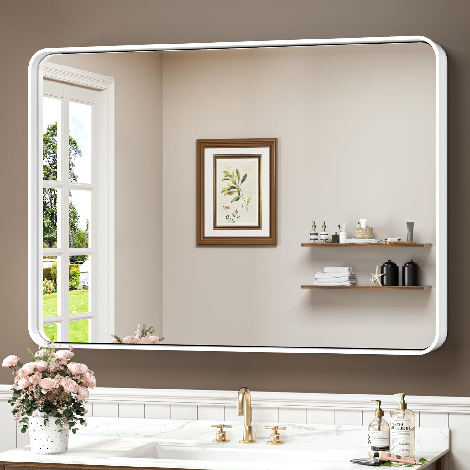 TokeShimi 40 x 30 Inch Wall Mirror for Bathroom White Metal Frame Decorative - $80