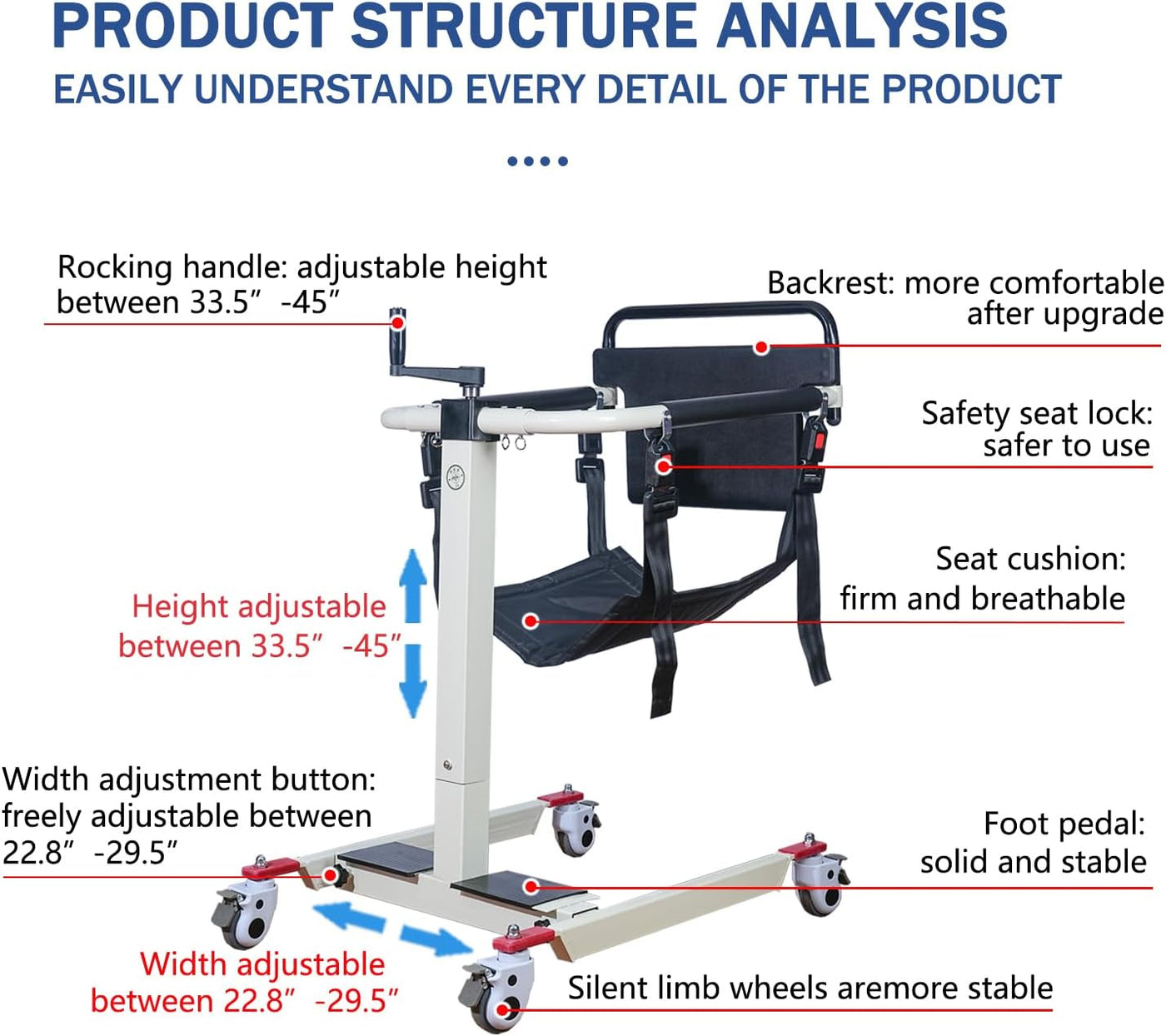 Patient Iift Transfer Chair，Patient Lift Chair Height/Width Adjustable - $260