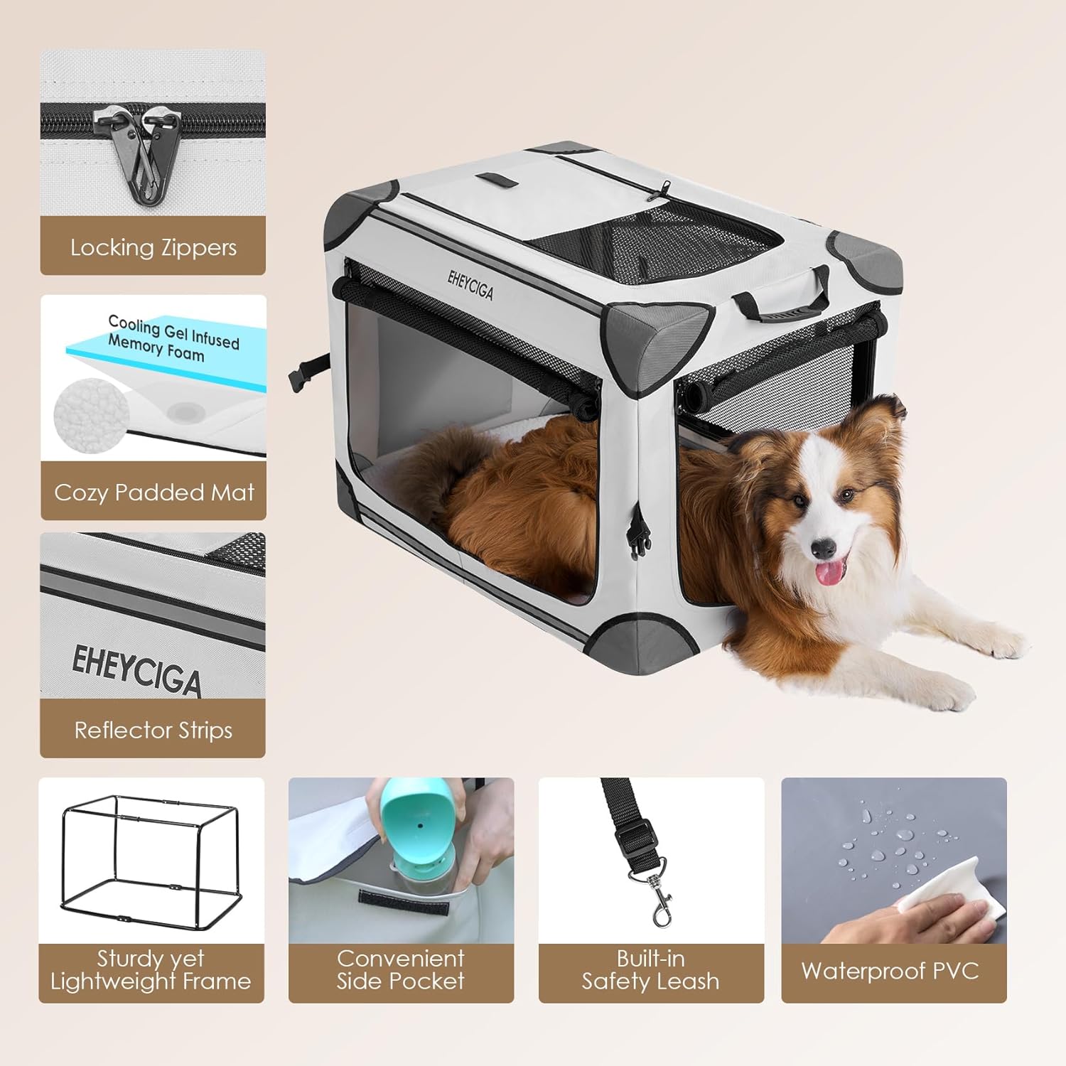 EHEYCIGA Collapsible Extra Large Dog Crate, 42 Inch Soft Portable - $65