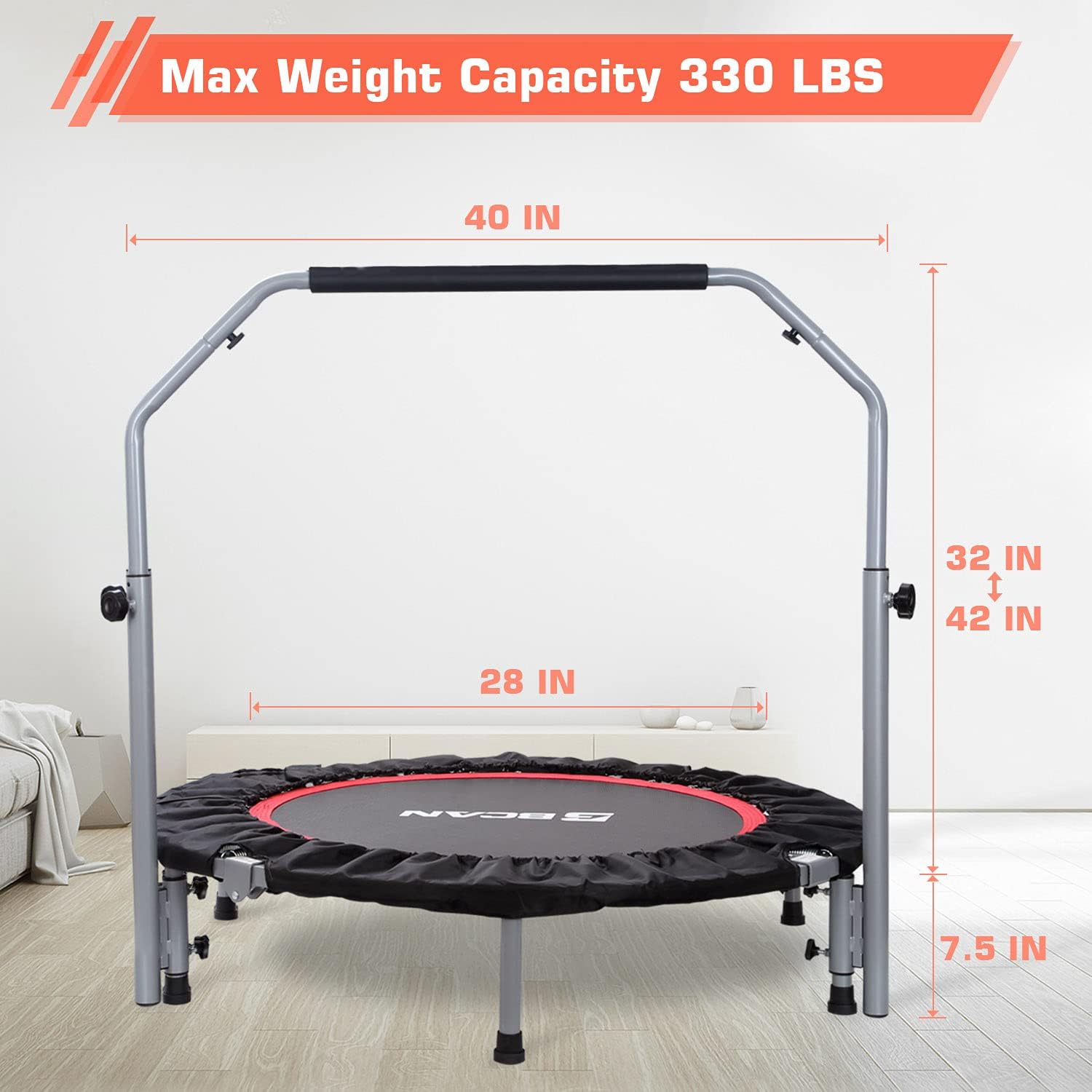 BCAN 40/48" Foldable Mini Trampoline Max Load 330lbs/440lbs, Fitness Rebounder - $70