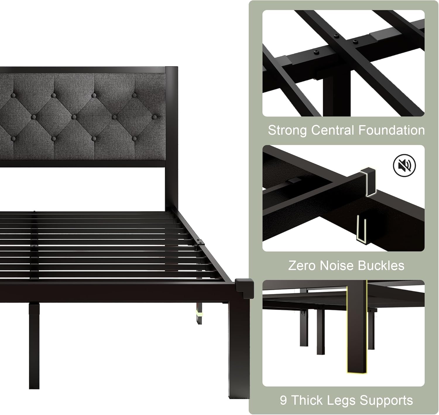 Feonase Queen Size Metal Bed Frame, Heavy-Duty Platform - $65