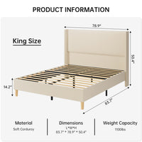 GARVEE King Size Bed Frame, Upholstered Platform Velvet Bed Frame - $200