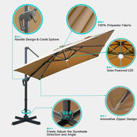 Sunnyglade 10x10ft Solar Powered LED Cantilever Patio Umbrella Square Deluxe - $200