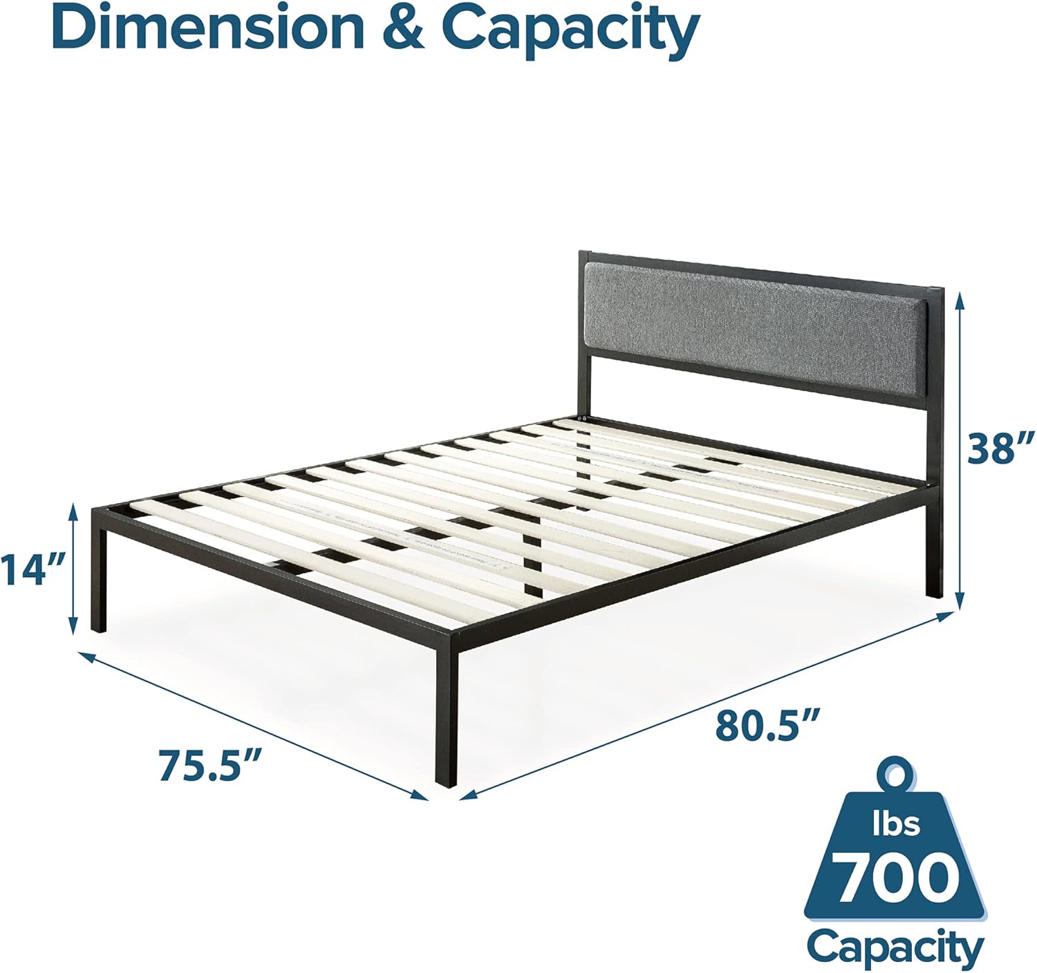 ZINUS Korey Metal Platform Bed Frame with Upholstered Headboard, King - $60