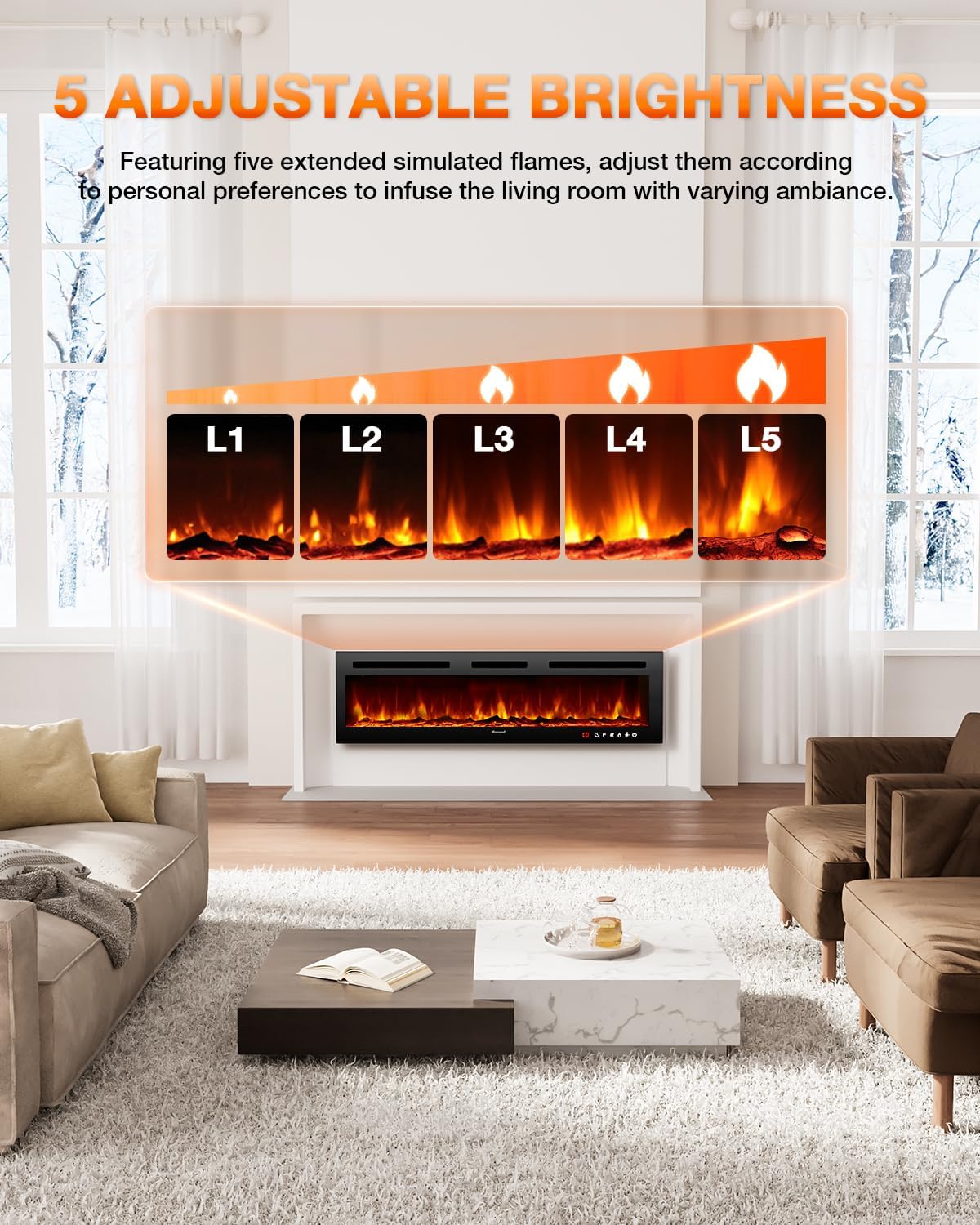 Electric Fireplace 60Inch,Realistic Flame Electric Fireplace Heater,Log Set - $130