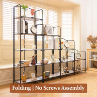 Crofy No Assembly Folding Bookshelf for Living Room, 4 Tier Black Collapsible - $60