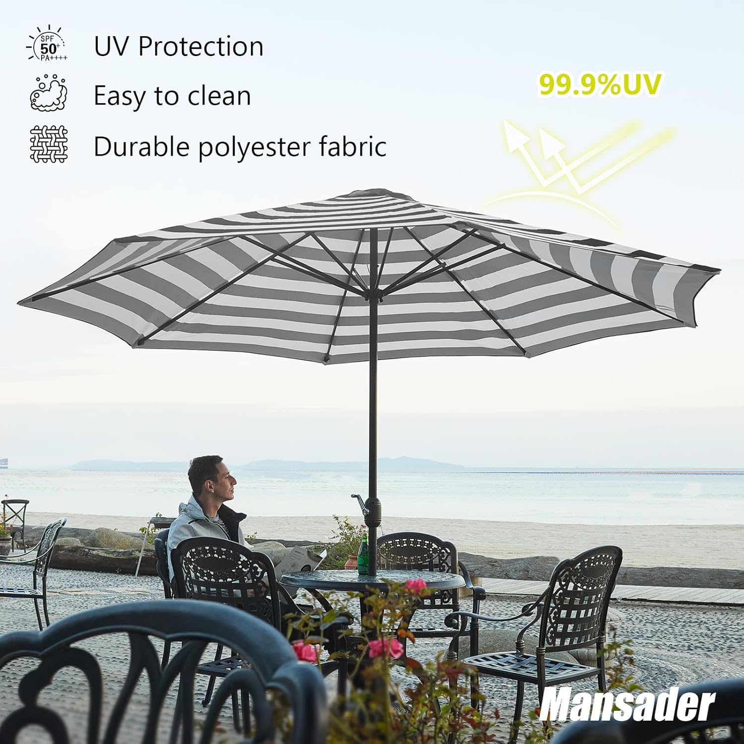 11FT Patio Umbrella Outdoor Table Market Umbrella with 8 Sturdy Ribs, UV Protection - $50