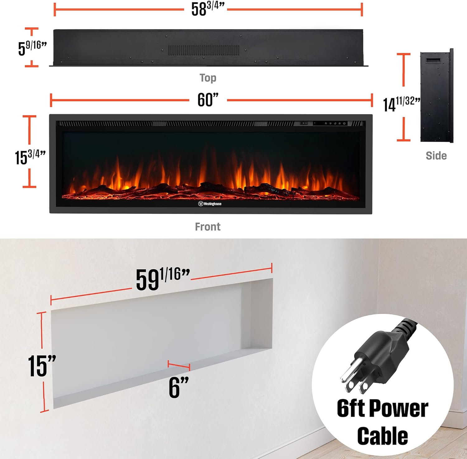 Westinghouse 60 Inch Electric Fireplace Heater, Compatible with Alexa & Google Home - $520