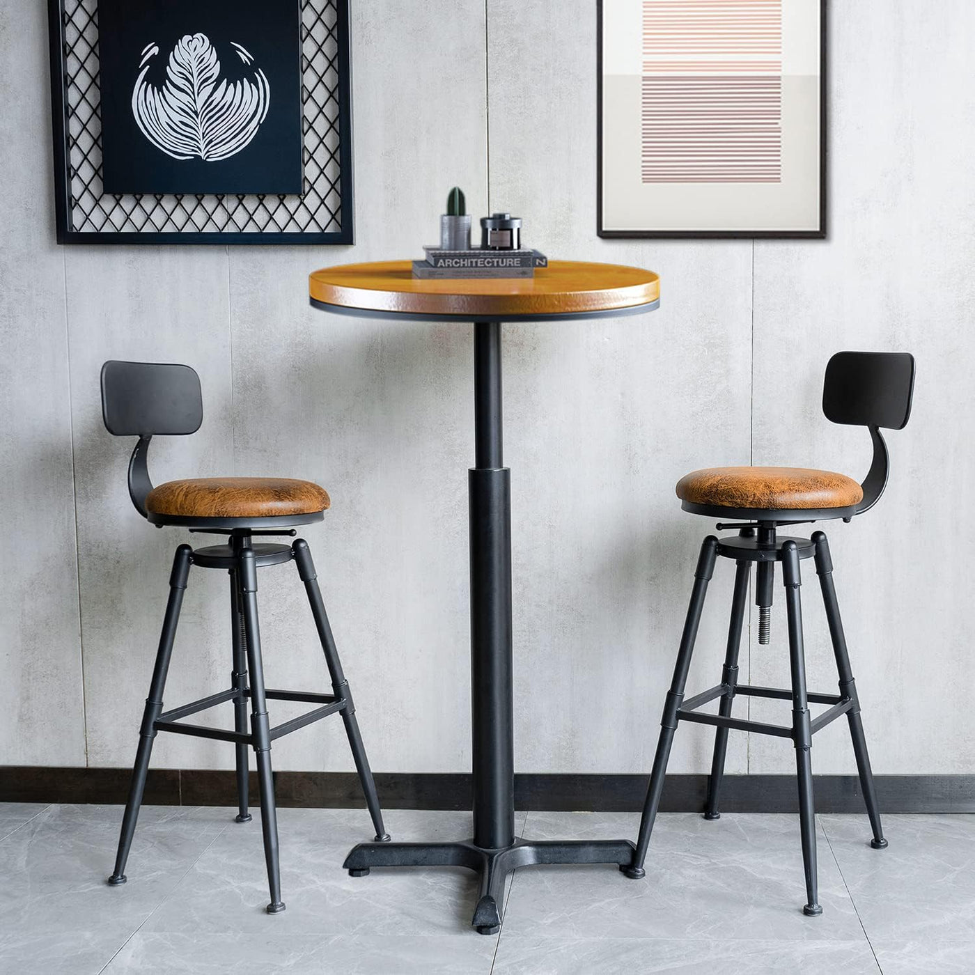 MSMV 27-35 Inch (Set of 2) Vintage Industrial Bar Stool-Farmhouse Swivel - $130