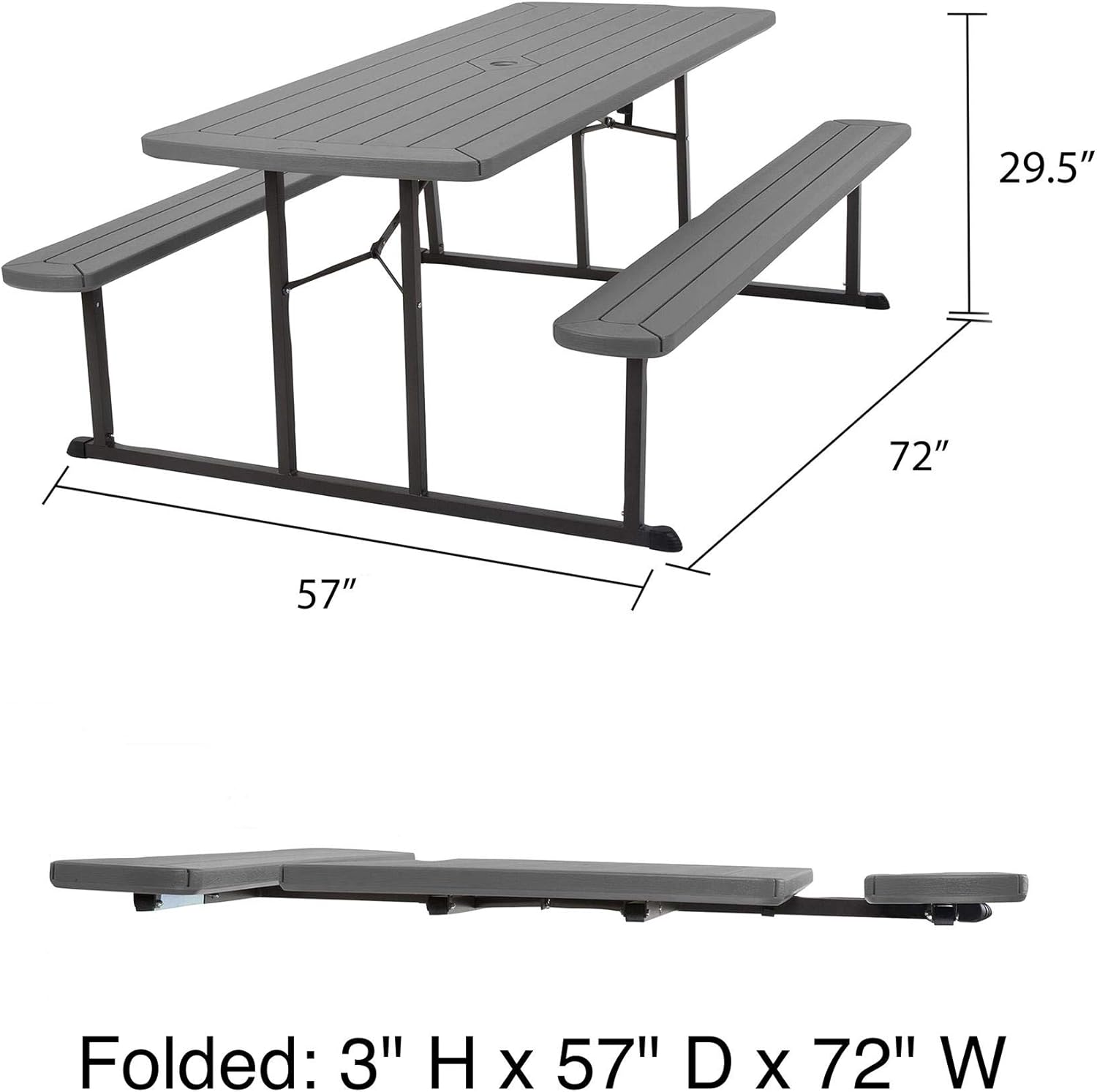 COSCO Outdoor Living 6 ft. Folding Picnic Table, Dark Gray Wood Grain Resin - $160