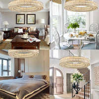 Remote Control Large Chrome Crystal Chandelier Dimmable Silver Round Ring LED - $420