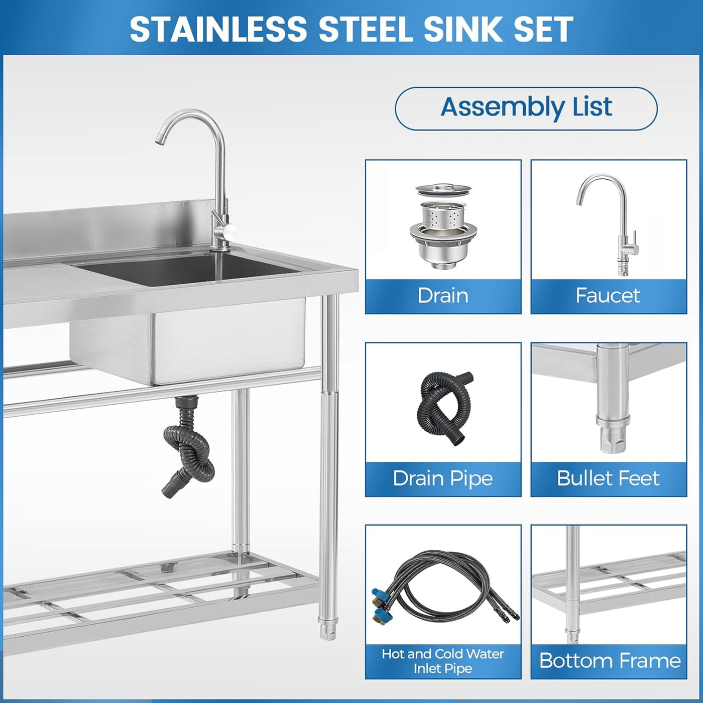 Stainless Steel Utility Sink Free Standing Single Bowl Set 47 Inches) - $190