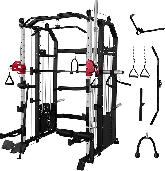 All-in- One Strength Training Smith Cage, Squat Rack, Leg Hold-Down, LAT Pull-Down - $1380