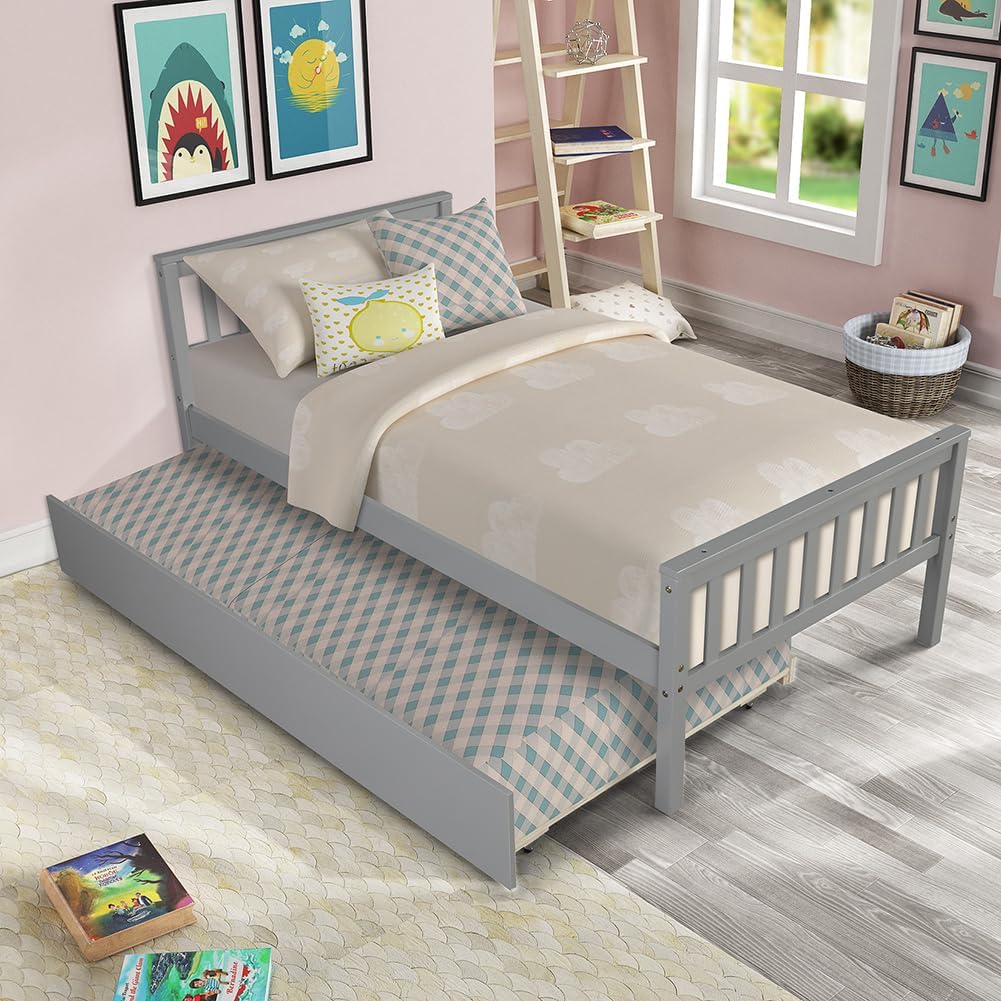 Twin Size Platform Bed with Trundle Headboard Space Saving 250lbs Load Capacity - $170