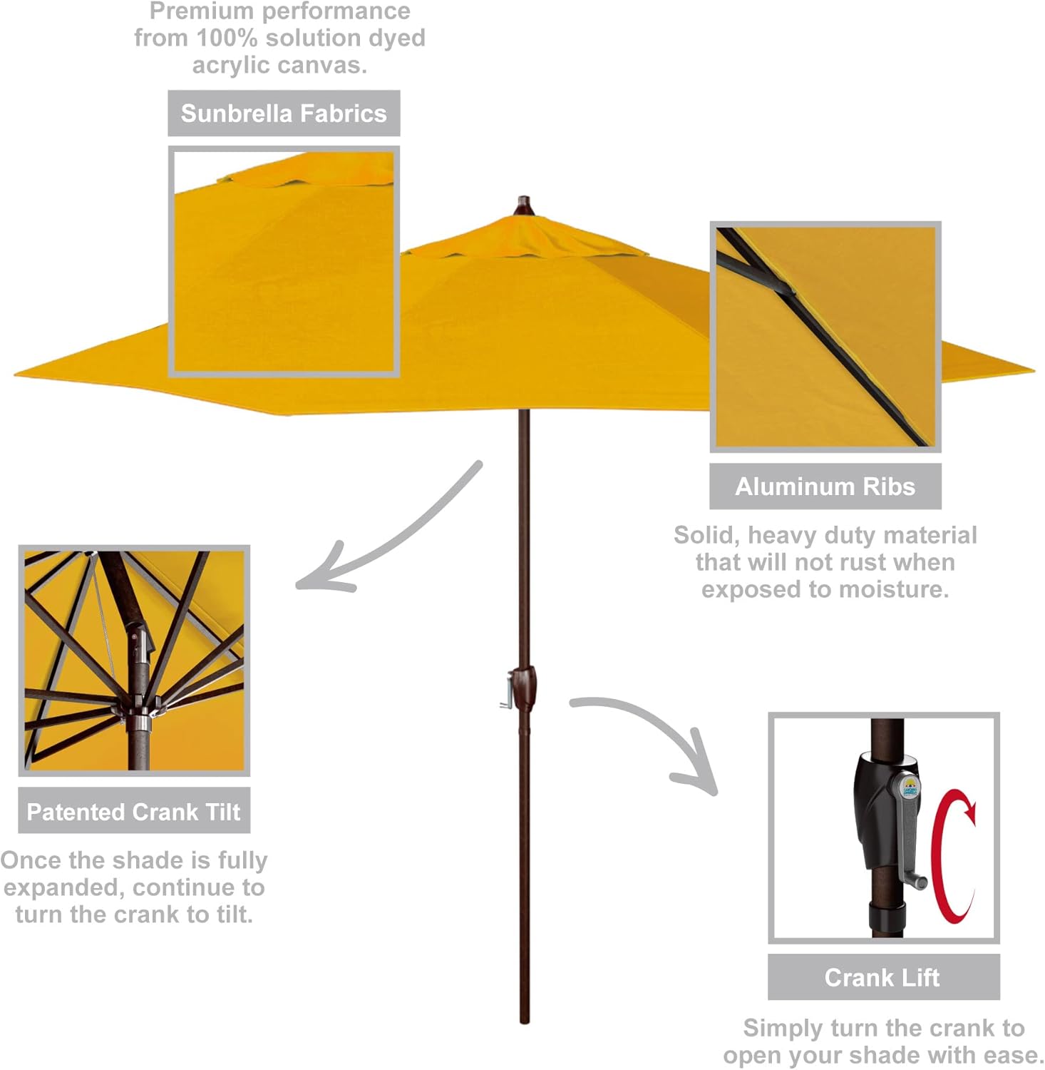 California Umbrella 9' Rd Sunbrella Aluminum Patio Umbrella, Crank Lift, Auto Tilt - $115