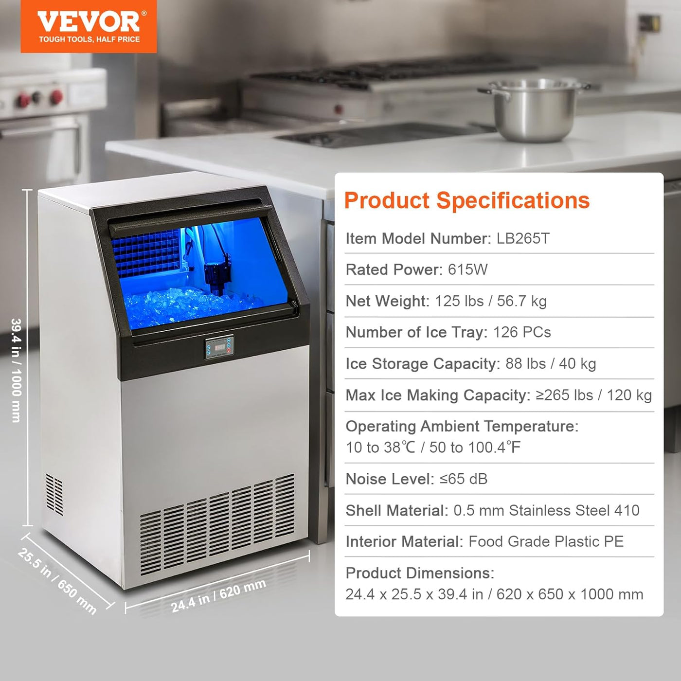 VEVOR Commercial Ice Maker Machine, 265lbs/24H, Ice Maker Machine - $415