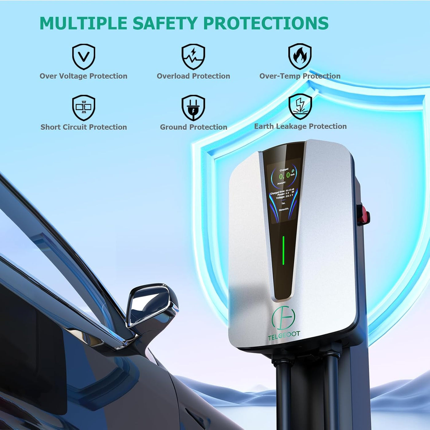 Level 2 EV Charger 48Amp, Indoor/Outdoor Electric Car Charger EVSE SAE J1772 - $225