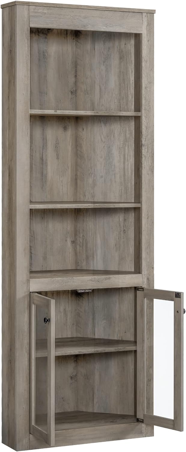 Home Source Stone Grey Bar Cabinet Bookshelf with Glass Doors - $125