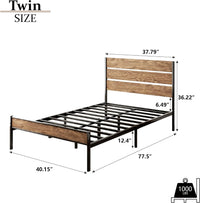 Twin Size Metal Platform Bed Frame with Modern Wooden Headboard and Footboard - $65