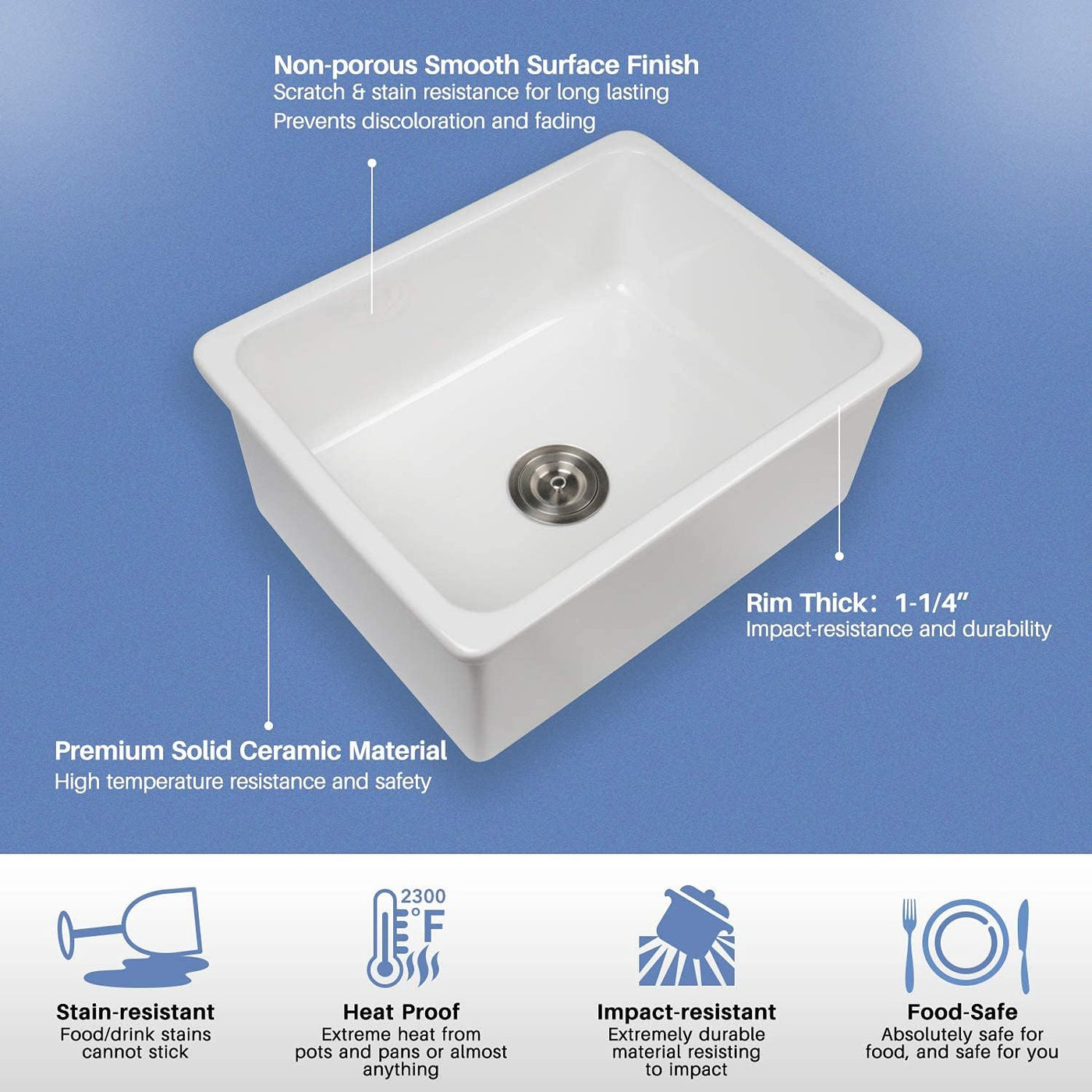 Enbol 24 Undermount Kitchen Sink - 24x18 inch Undermount White Porcelain - $150