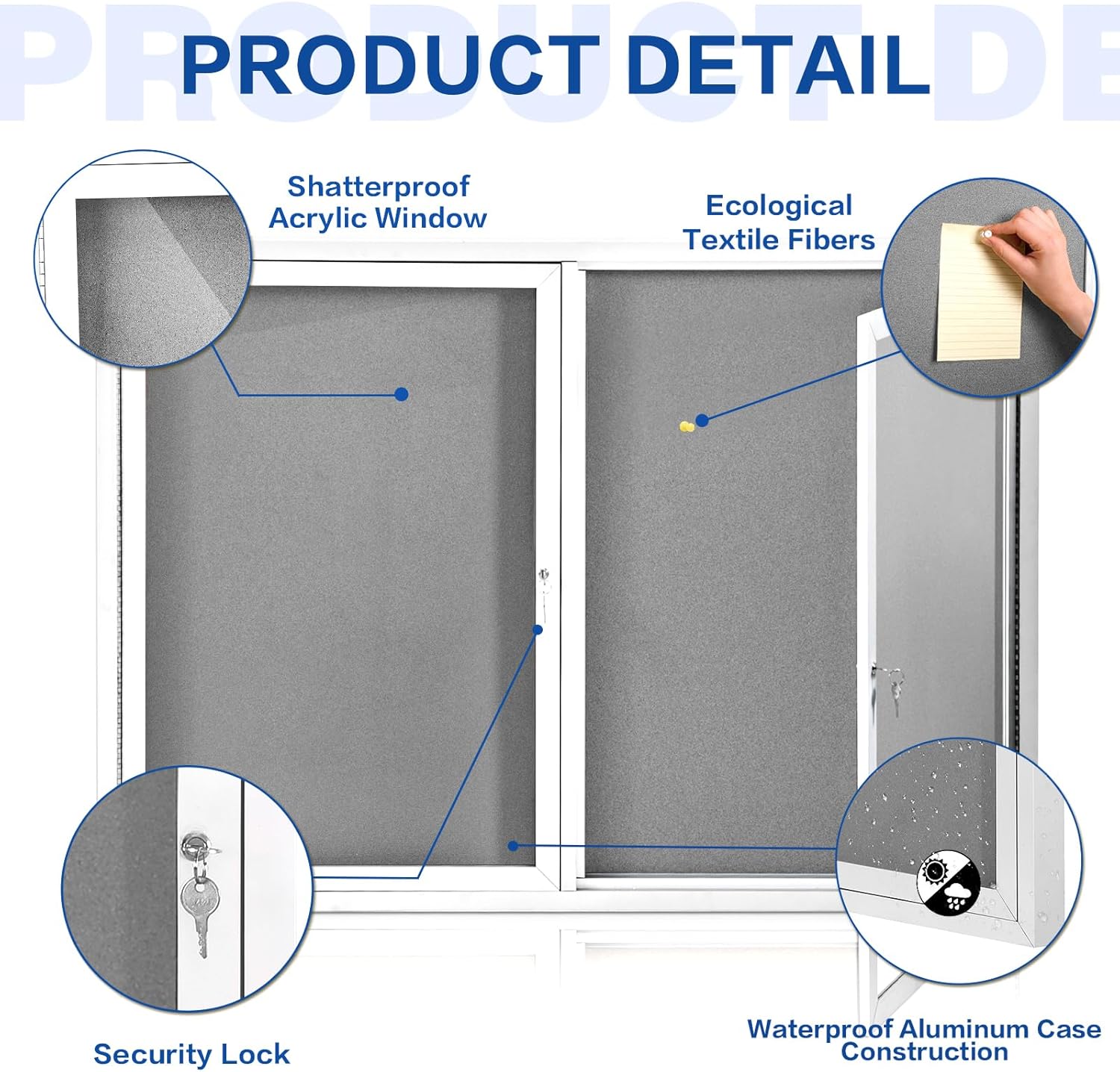 Swansea Weather Resistant Enclosed Bulletin Board Gray Fabric Displays Boards - $240