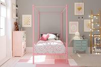 DHP Metal Canopy Kids Platform Bed with Four Poster Design, Twin, Pink - $115