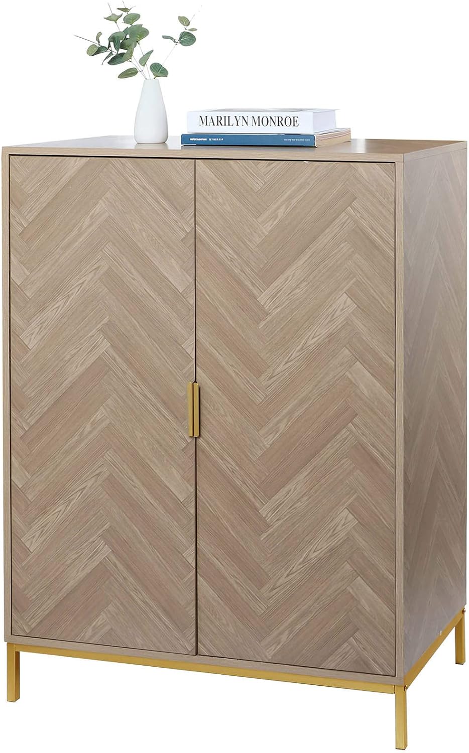 Anmytek 2 Door Wood Accent Storage Cabinet, 43" H Natural Oak - $115