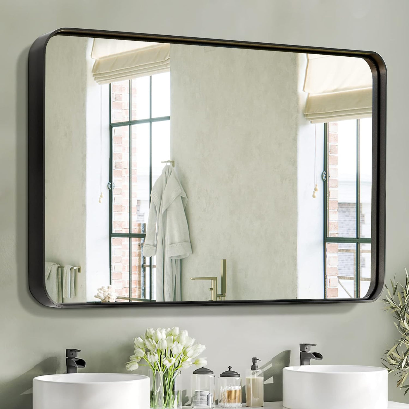 NicBex 42x32 Inch Bathroom Vanity Mirror, Alloy Frame Wall Mirror, Black - $120