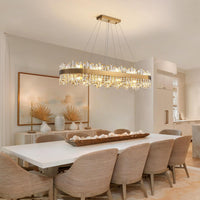 Siljoy Modern Crystal Chandeliers, Brushed Gold Rectangle Crystal Chandelier - $475